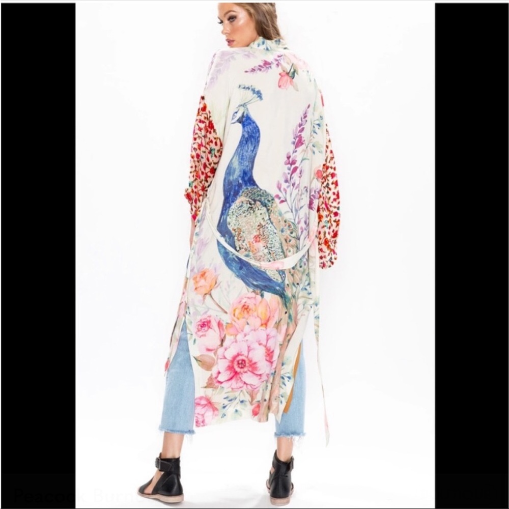 #115 New! Peacock Boho Burnout Kimono Duster Robe - Picture 10 of 11